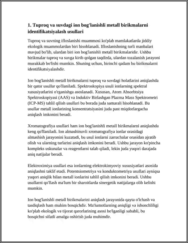 Tuproq va suvning ion bog'lanishli birikmalarni identifikatsiyalash usullari 3