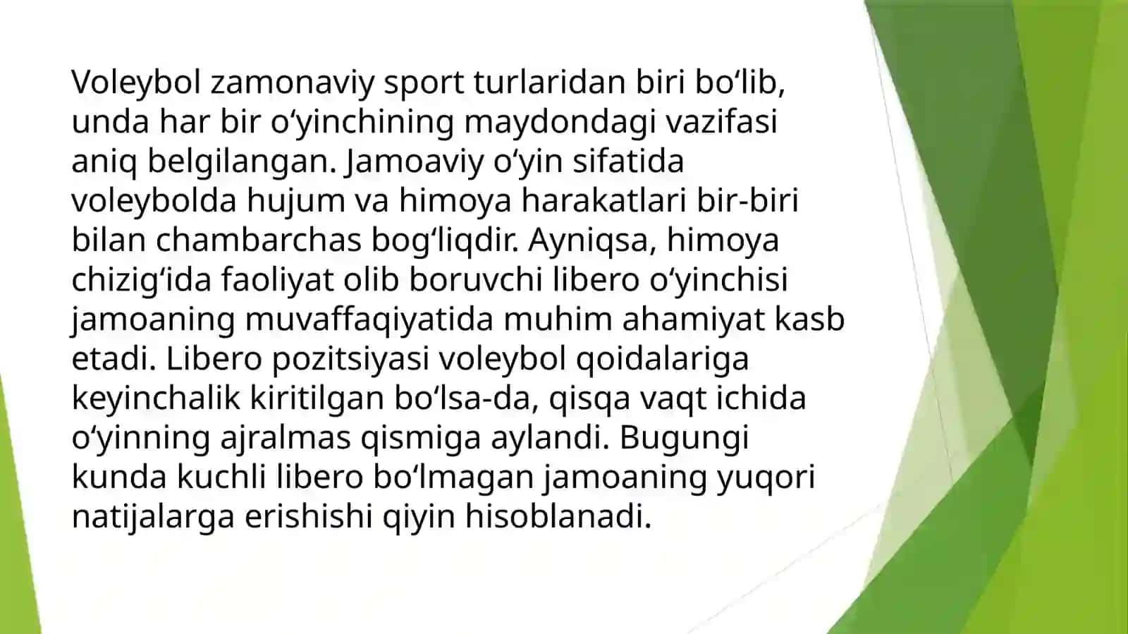 Voleybol oʻyinidagi libero oʻyinchisini texnik va taktika usullari 3