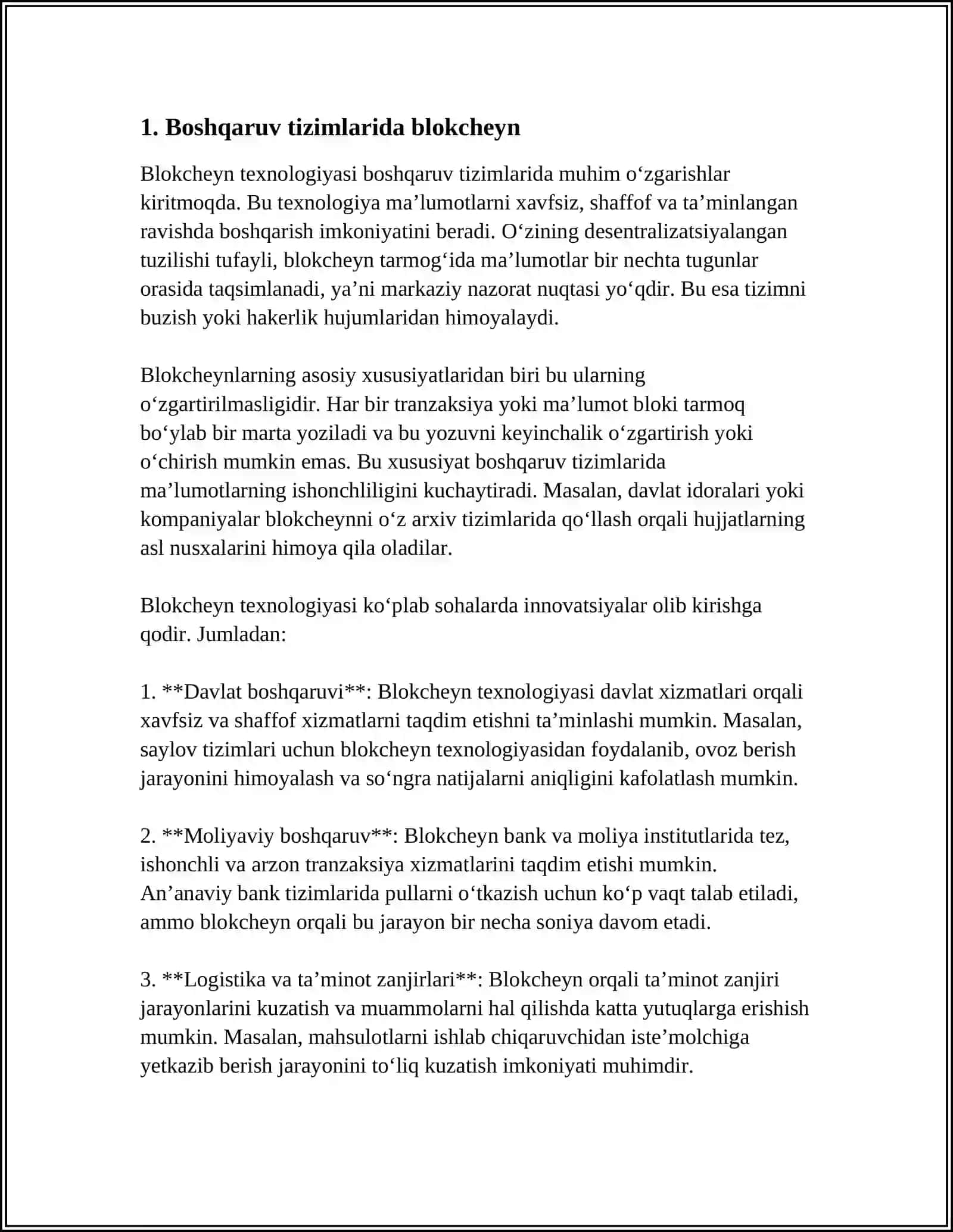 HAR XIL FAOLIYAT SOHALARIDA BLOKCHEYN TEXNOLOGIYASIDAN FOYDALANISH XUSUSIYATLARI 3
