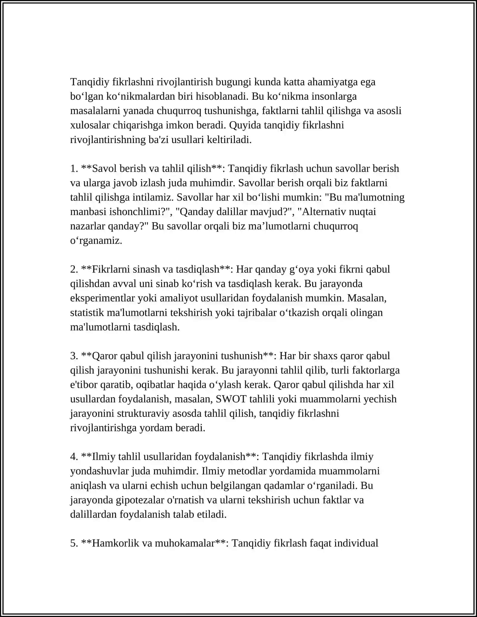 OʻQITUVCHILARDA TANQIDIY FIKRLASH,IJODKORLIK,MULOQOT VA HAMKORLIK KOʻNIKMALARINI RIVOJLANTIRISHDA "4K" MODELI 3
