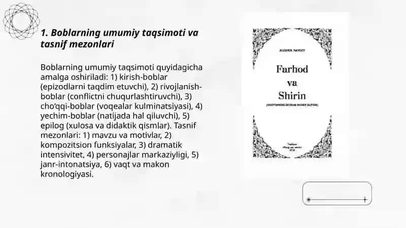 "Farhod va Shirin" dostonining boblar bo'yicha tasnifi 3