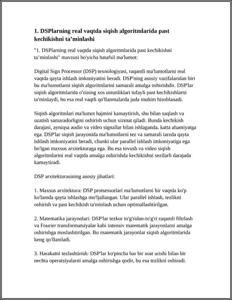 REAL VAQTLI SIQISH ALGORITMLARIDA DSP'LARNING USTUNLIGI 3