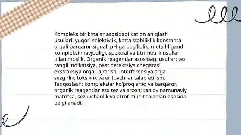 Kationlar va anionlar tahlilida kompleks birikmalar va organik reagentlarning ahamiyati taqqoslaah 3