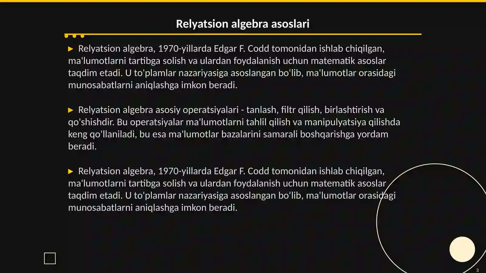 Relyatsion algebra va uning amaliy qo‘llanilishi 3