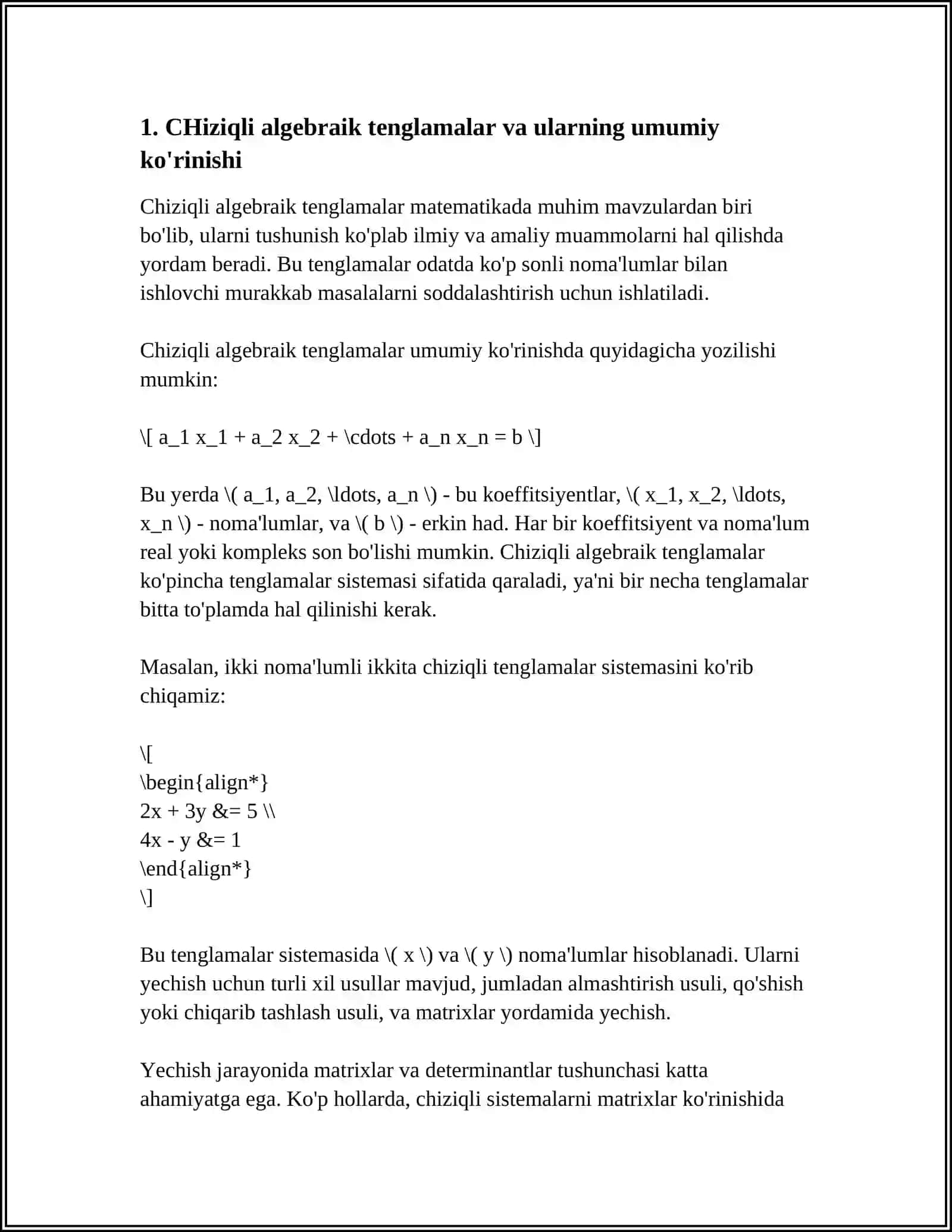 CHIZIQLI ALGEBRAIK TENGLAMALAR SISTEMASINI TAQRIBIY YECHISHNING VARIATSION USULLARI 3