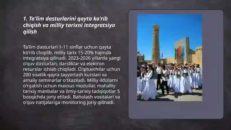 O'zbekistonda milliy qadriyatlar va tarixni tiklash borasidagi islohotlar mazmuni 3