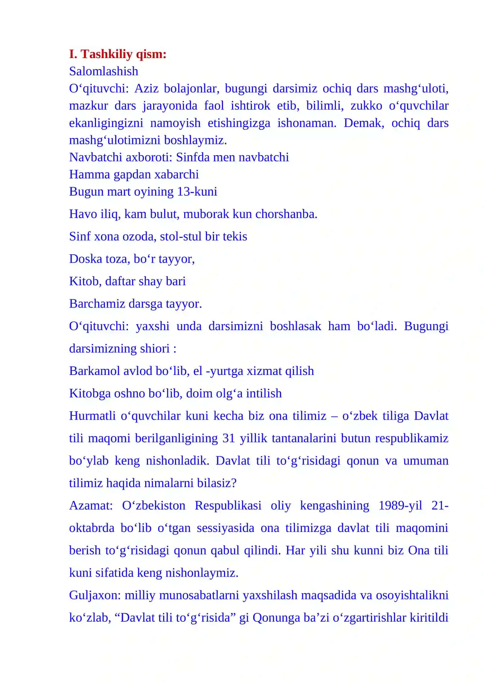 3-sinf Ona tili fanidan Fe'llarning talaffuzi va imlosi 4-chorak dars ishlanmasi 3