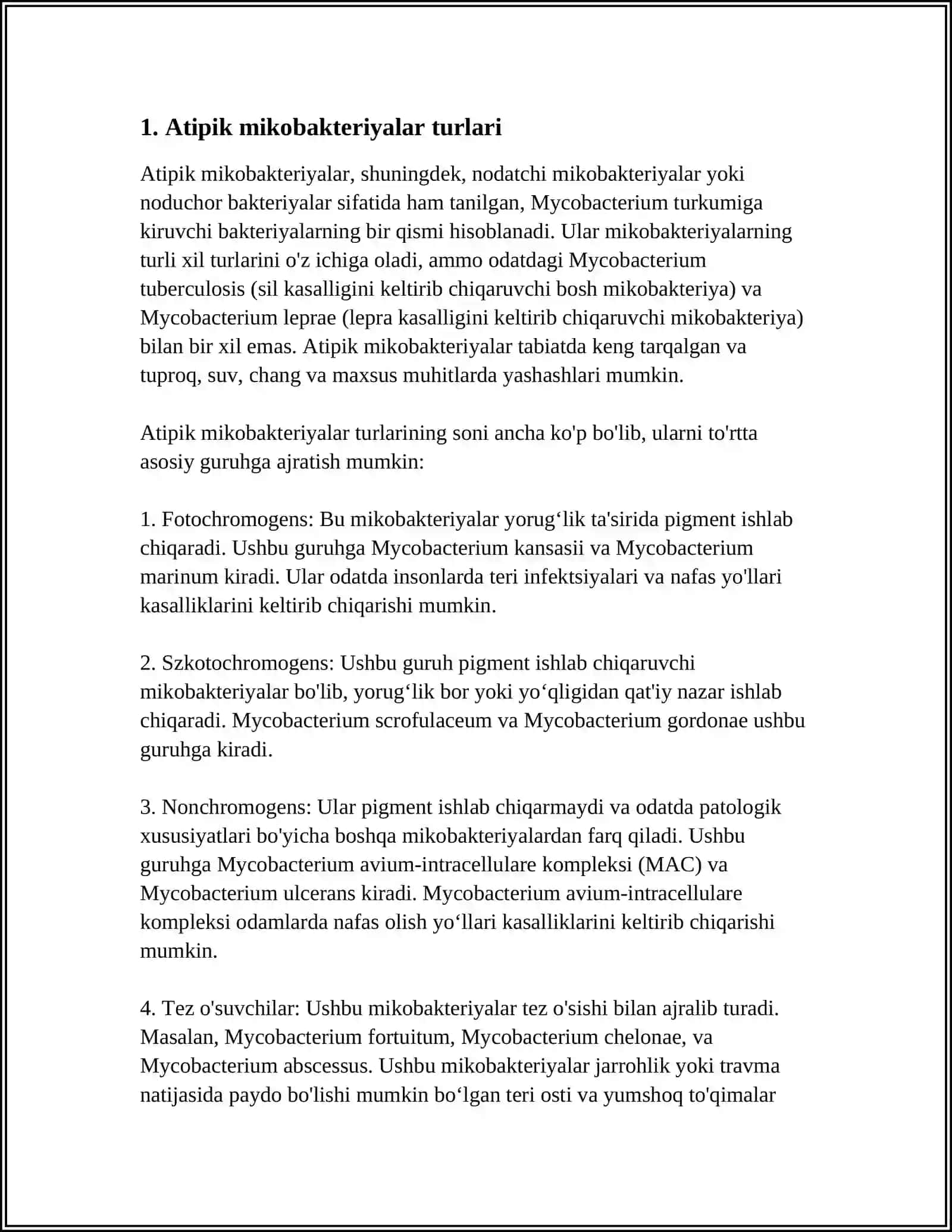 ATIPIK MIKOBAKTERIYALAR VA ULARNING AMALIYOTDAGI AHAMIYATI 3