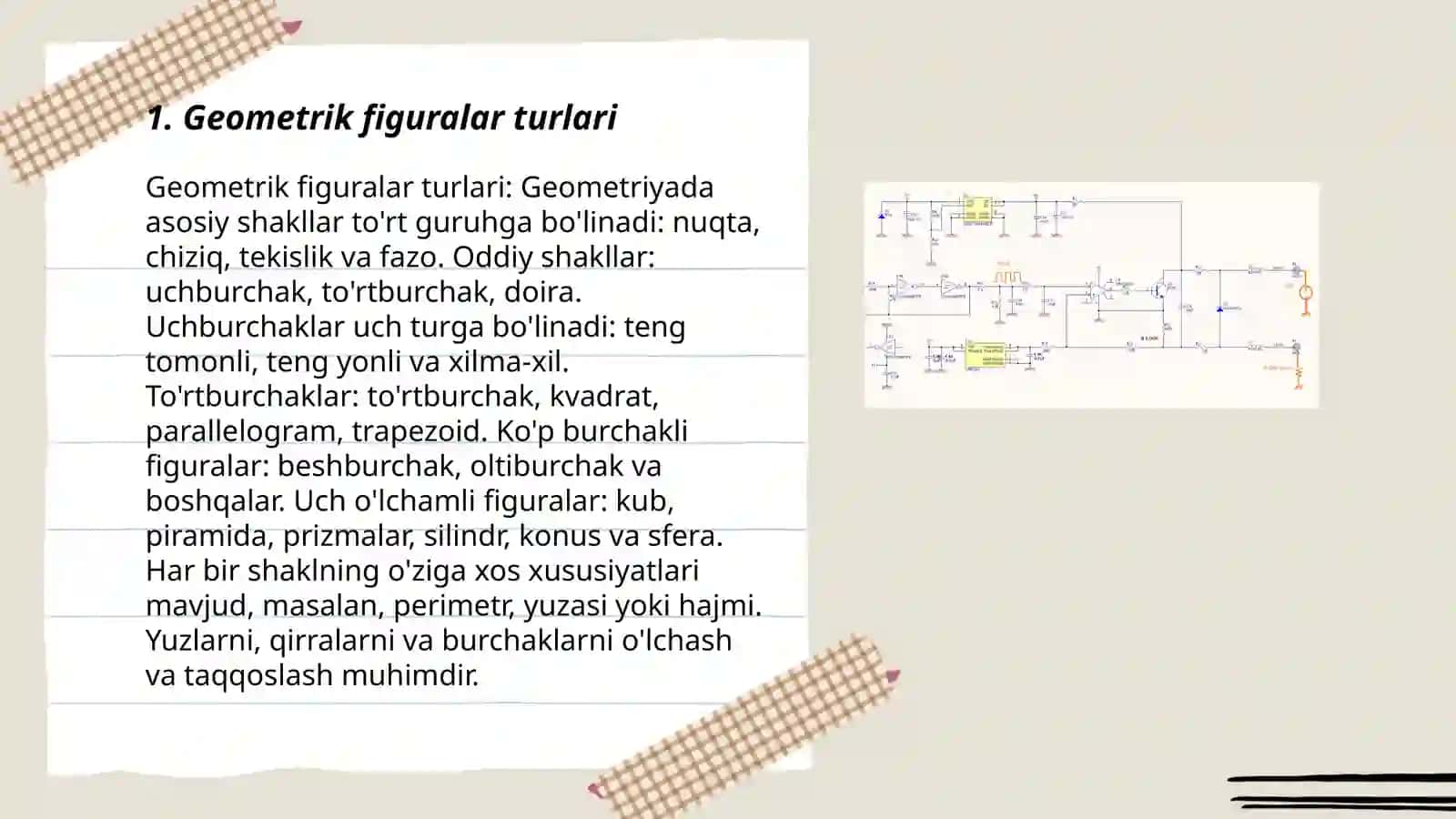 Geometrik figuralarni farqlash va nomini aytishga oʻrgatish koʻrgazmali qurol yasash 3