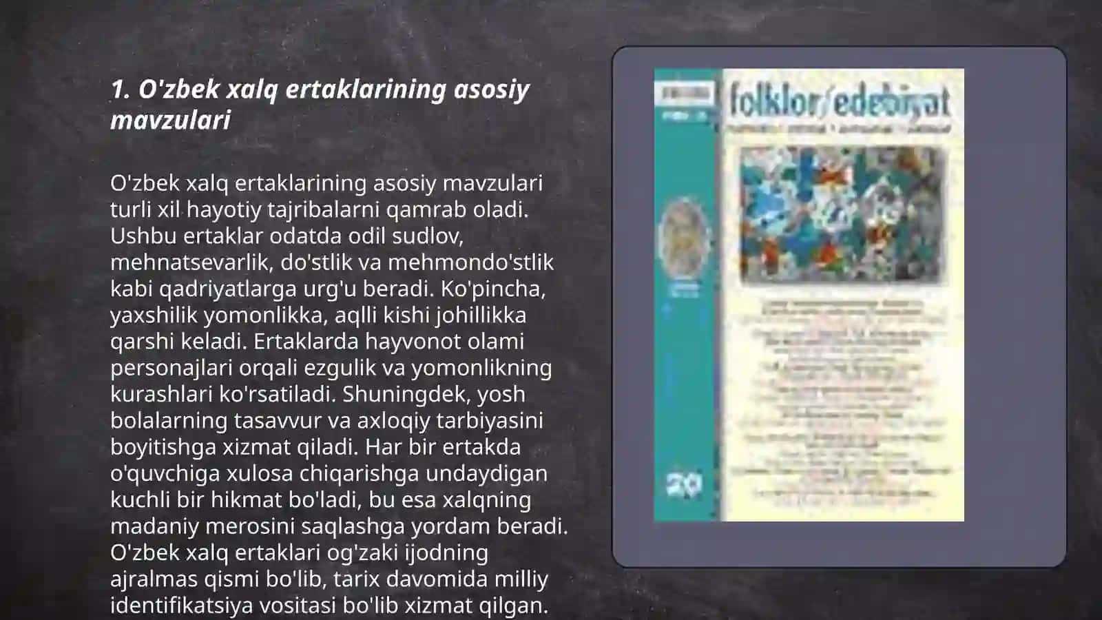 Folklor janrdagi asar tahlili: namunasi mustaqil ta'limda 3
