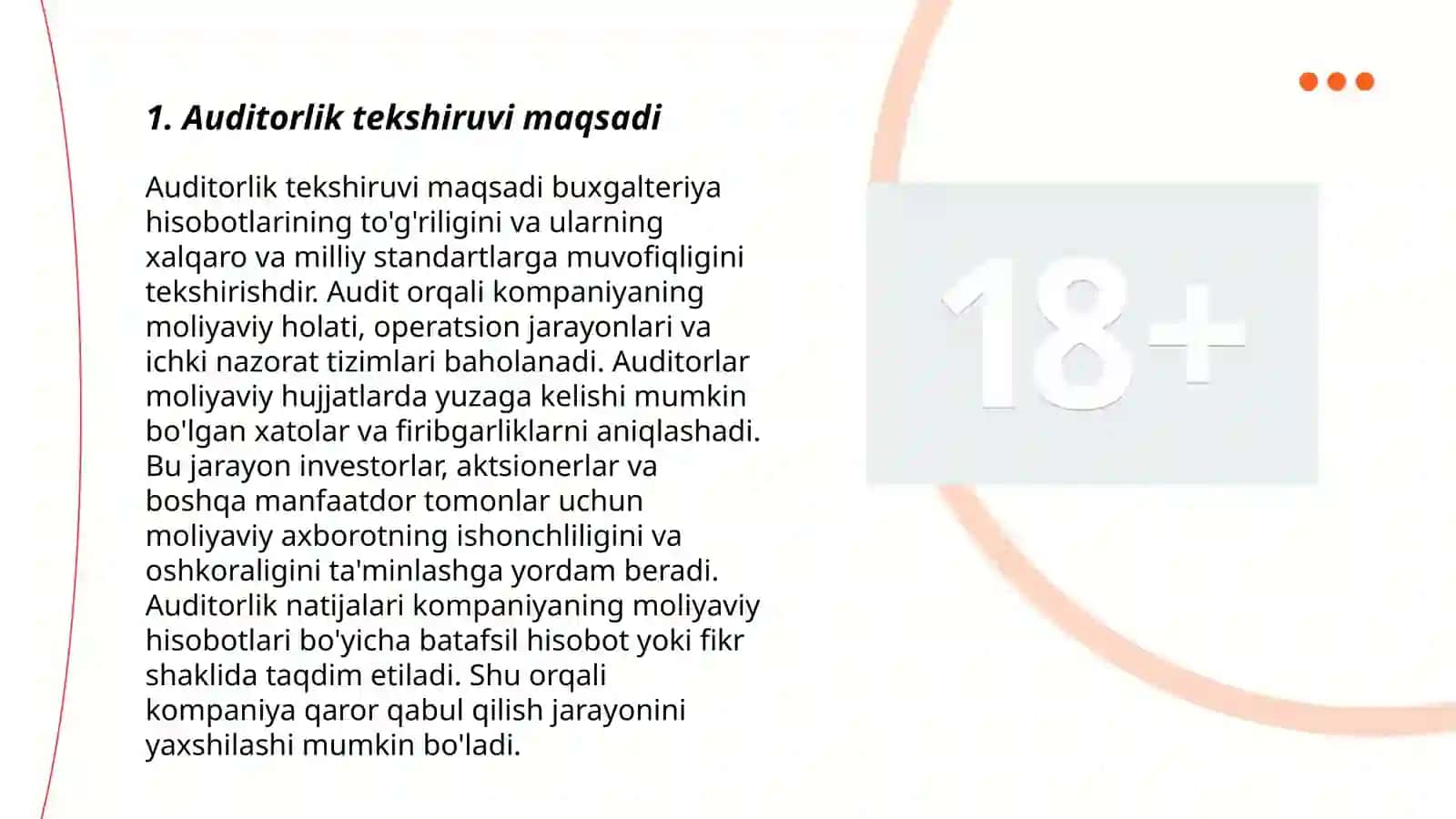 Auditorlik tekshiruvi natijalari bo'yicha auditorlik xisoboti va xulosasini tayyorlash 3