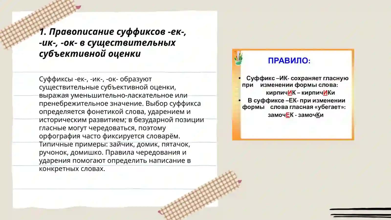 Провописание суффиксовсубъективной оценки имен существительных 3