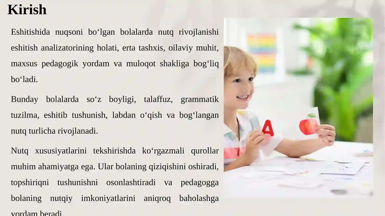 Eshitishida nuqsoni bo‘lgan bolalar nutq xususiyatlarini tekshirish bo‘yicha ko‘rgaz 3