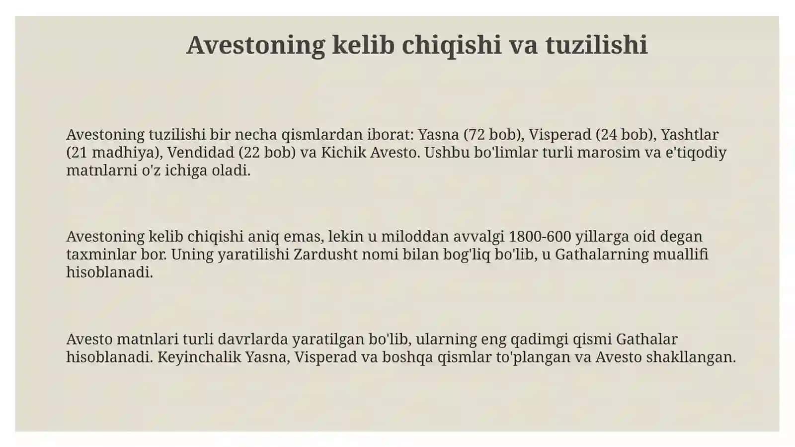 “Avesto”ning asosiy mazmuni va mohiyati 3