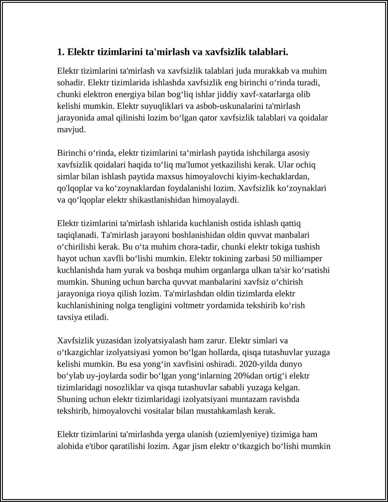 TA'MIRLASH VA MONTAJ QILISH ISHLARINI BAJARISH. TA'MIRLASH VA MONTAJ QILISH ISHLARINI BAJARISHDA ASOSIY XAVFSIZLIK TEXNIKA QOIDALARINI OʻRGANISH 3