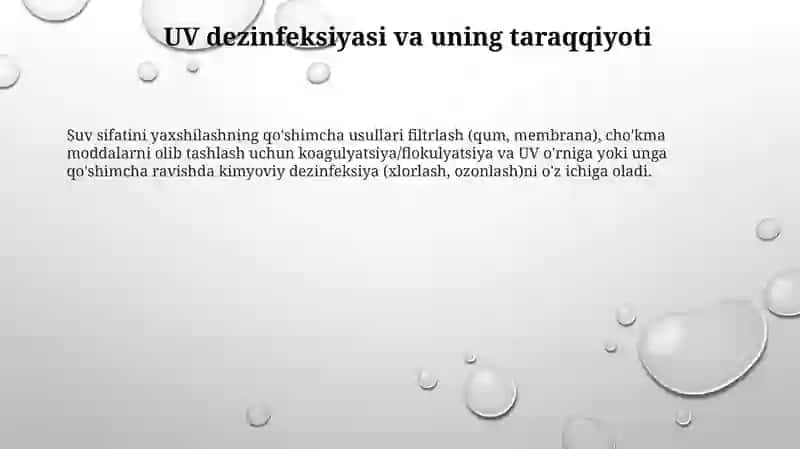 Ichimlik suvining sifatini yaxshilashdagi qo’shimcha usullari 3
