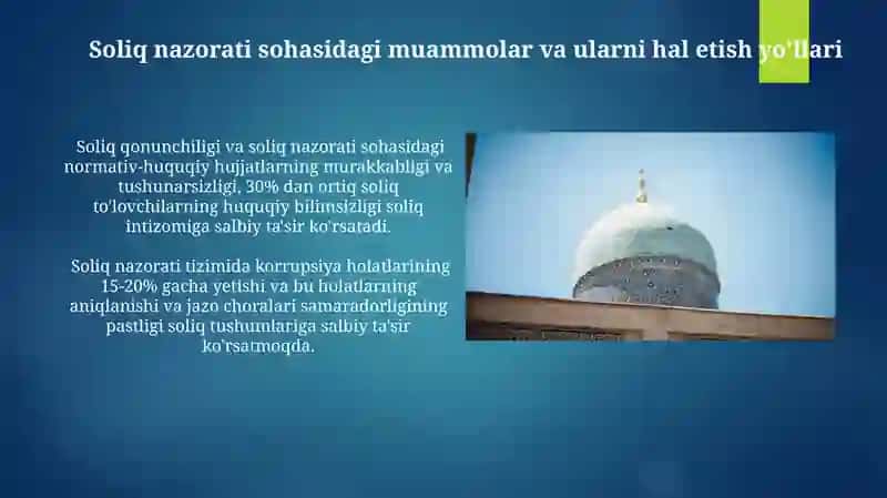 Soliq nazorati sohasidagi muammolar va ularni hal etish yo'llari 3