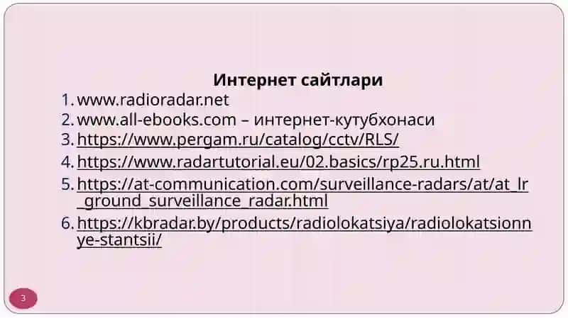 РАДИОЛОКАЦИЯ ВА РАДИОНАВИГАЦИЯ СИСТЕМАЛАРИ 3