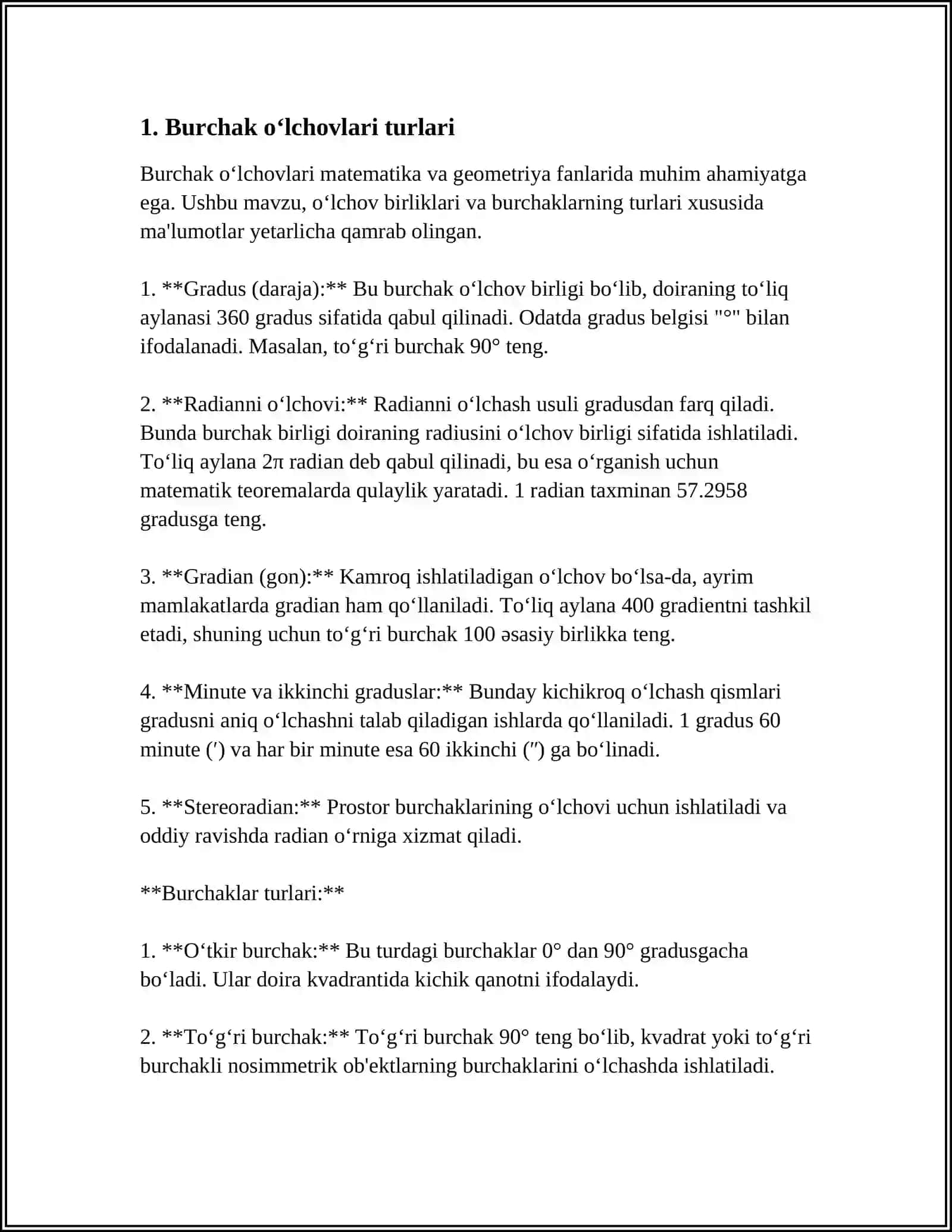 Burchak Oʻlchovlari Turlari 3