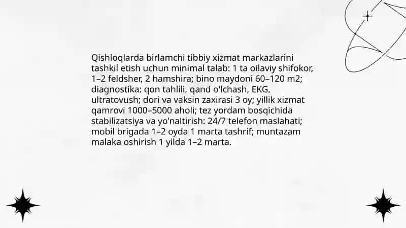 Qishloq aholisaga tibbiy yordam ko'rsatishni uyishtirish 3