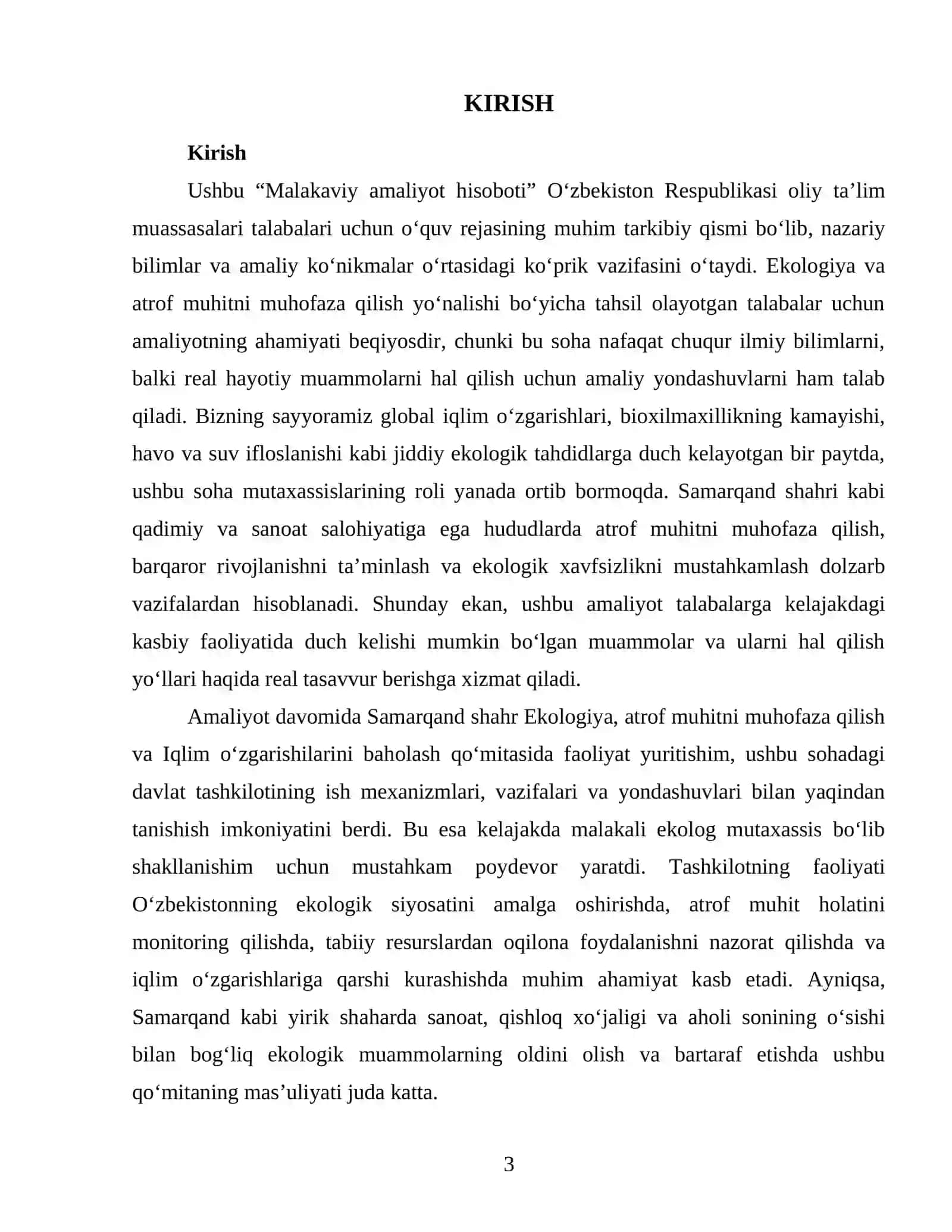 Ekologiya atrof-muhitni muhofaza qilish amaliyoti nazariy koʻnikmalar 3