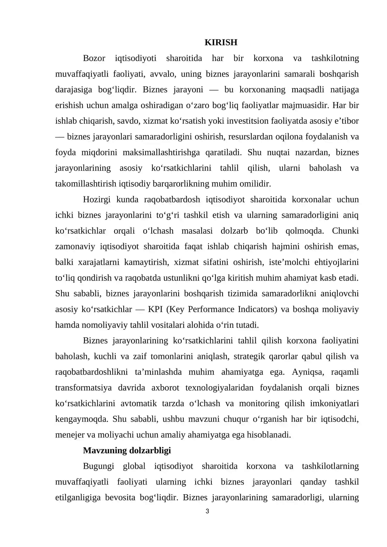 Biznes jarayonlarining asosiy ko’rsatkichlari 3