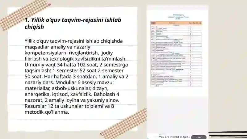 Yillik o'quv taqvim-rejasini ishlab chiqish 3