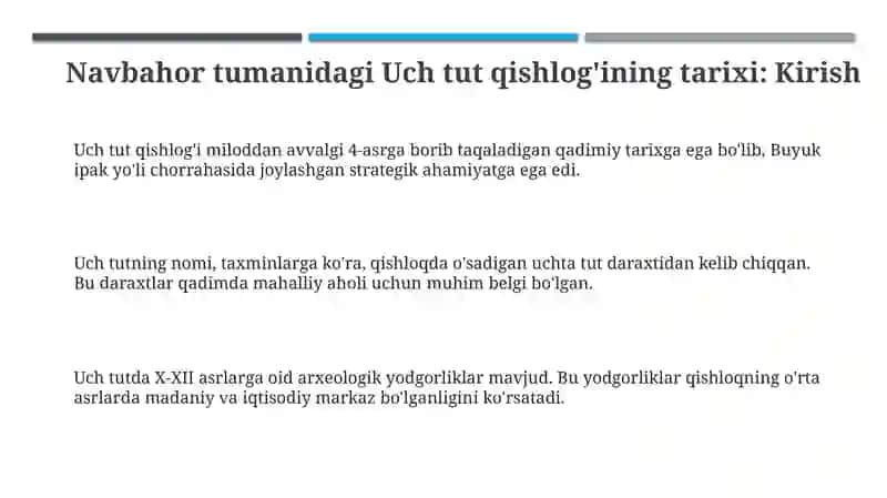 Navbahor tumanidagi uch tut qishlog'i tarixi va yodgorliklari 3