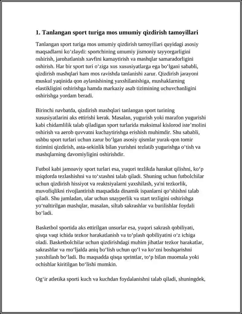 TANLANGAN SPORT TURI BUYICHA BADAN QIZDIRISH MASHQLARINI TUZISH 3