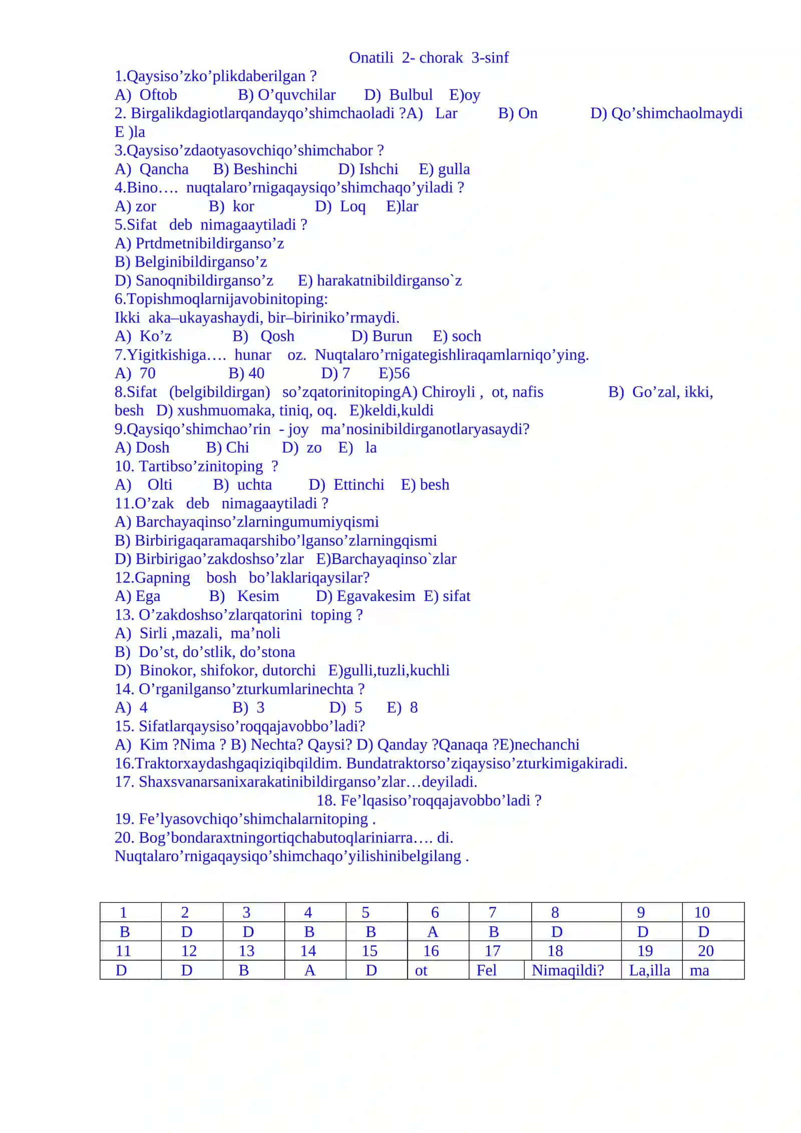 3-sinf Onatili 3