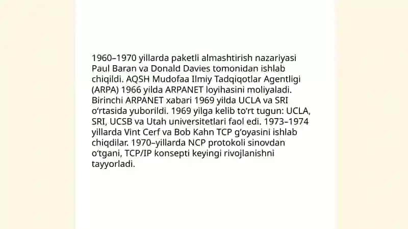 TCP/IP Toʻplamining Yaratilish Tarixi va Asosiy Xususiyatlari 3
