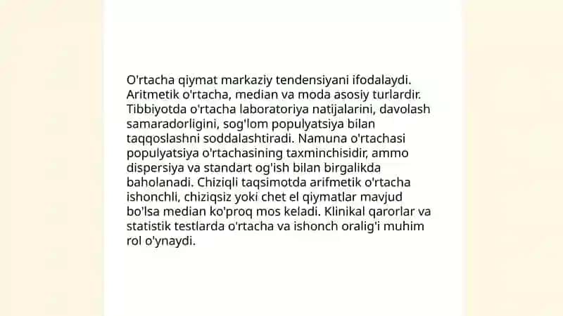 O'rtacha qiymatlar, turlari, hisoblash usullari, tibbiyotda qo'llanilishi 3