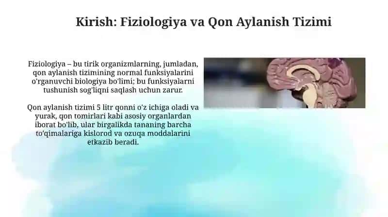 Fizialogiya faniga kirish qon aylanish tizimining fizialogik asoslari 3