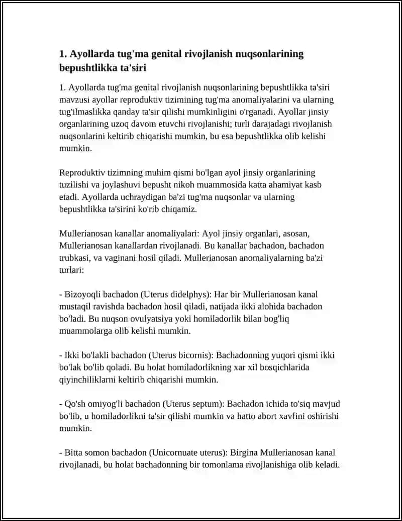 BEPUSHT NIKOH. AYOLLAR JINSIY AZOLARINING RIVOJLANISH NUQSONLARI VA NOTO’G’RI JOYLASHISHI 3