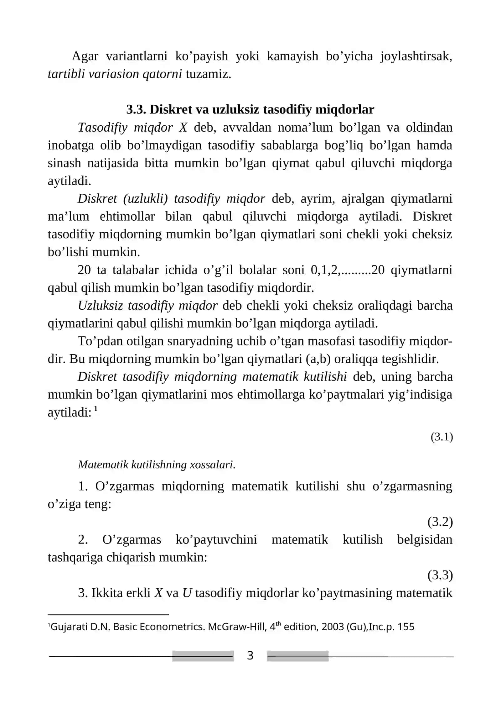 EKONOMETRIKADA EHTIMOLLAR NAZARIYASI VA MATEMATIK STATISTIKANING ASOSIY TUSHUNCHALARI 3