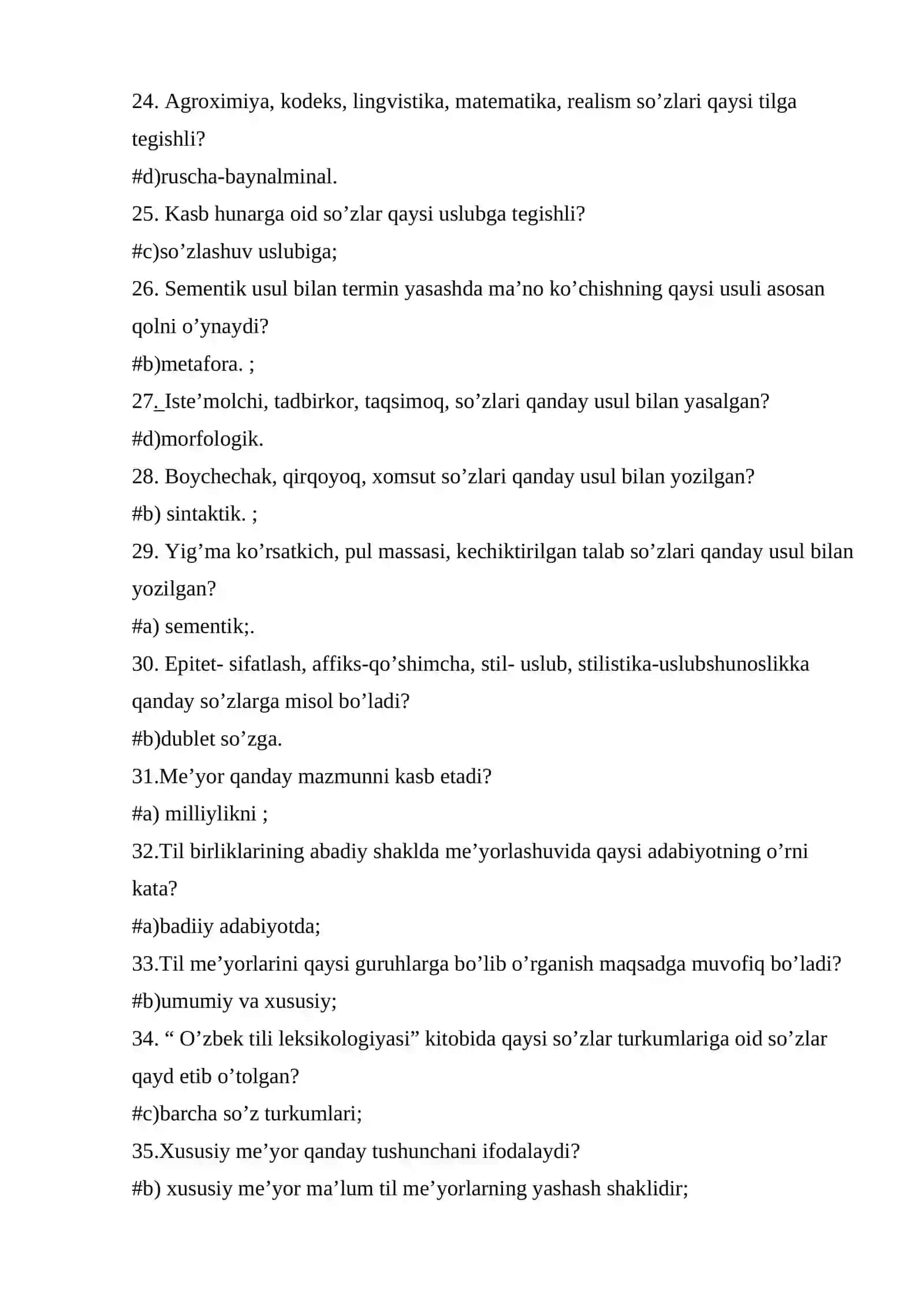 Ona tili test, javoblari bilan 3