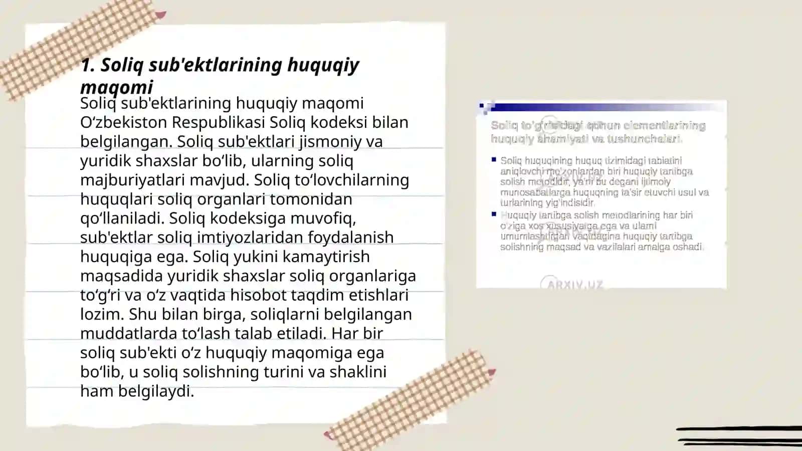 Soliq munosabatlarining subʼektlari, ularning huquqlari va majburiyatlari 3