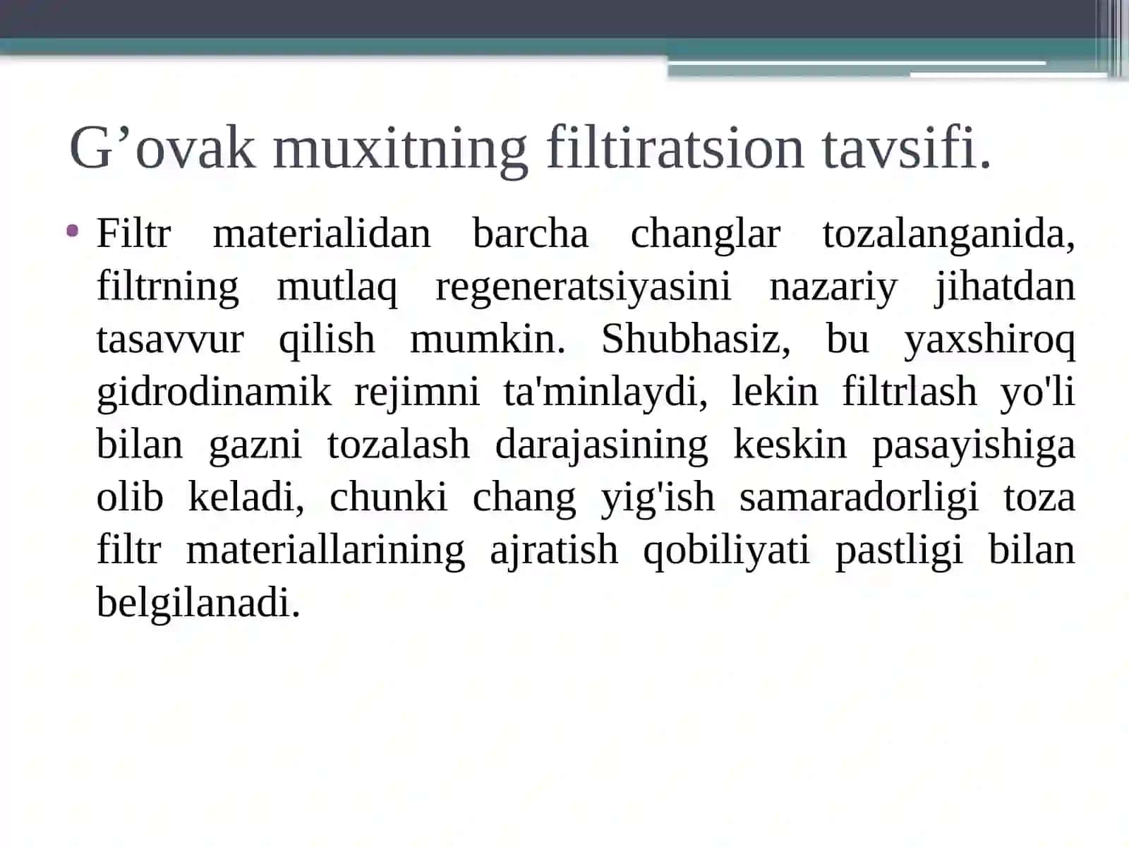 G’ovakmuxitning filtiratsion tavsifi. Filtiratsiya hisobi 3