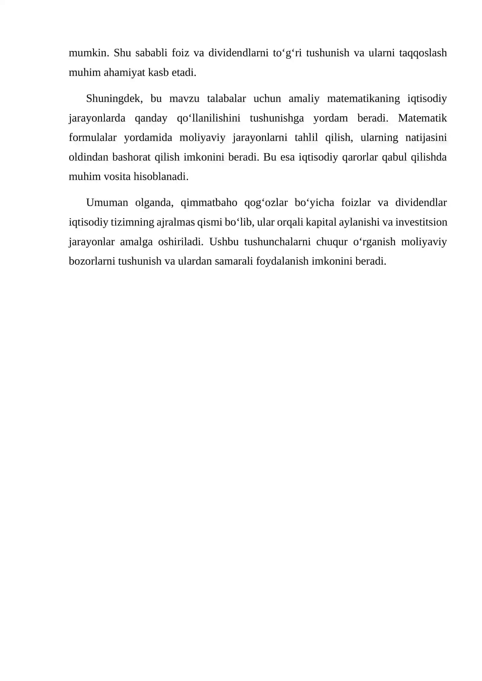 QIMMATBAHO QOG‘OZLAR BO‘YICHA FOIZLAR VA DIVIDENDLAR TAQQOSLANISHI 3