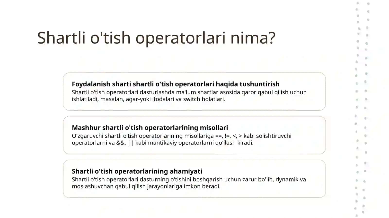 Shartli va shartsiz o'tish operatorlari 3
