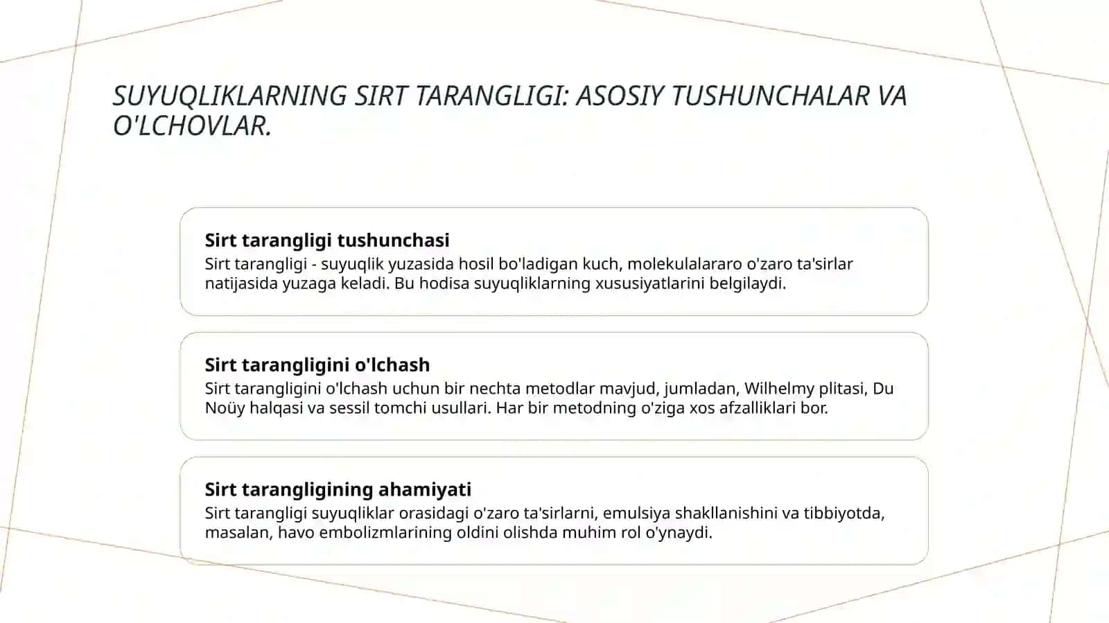 Suyuqliklarning sirt tarangligi.Havo va gaz emboliyasi 3