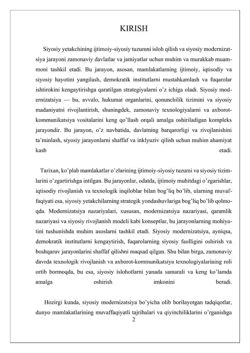 SIYOSIY YETAKCHINING IJTIMOIY-SIYOSIY TUZUMNI ISLOH QILISH, SIYOSIY MODERNIZATSIYANI AMALGA OSHIRISH STRATEGIYALARI 3