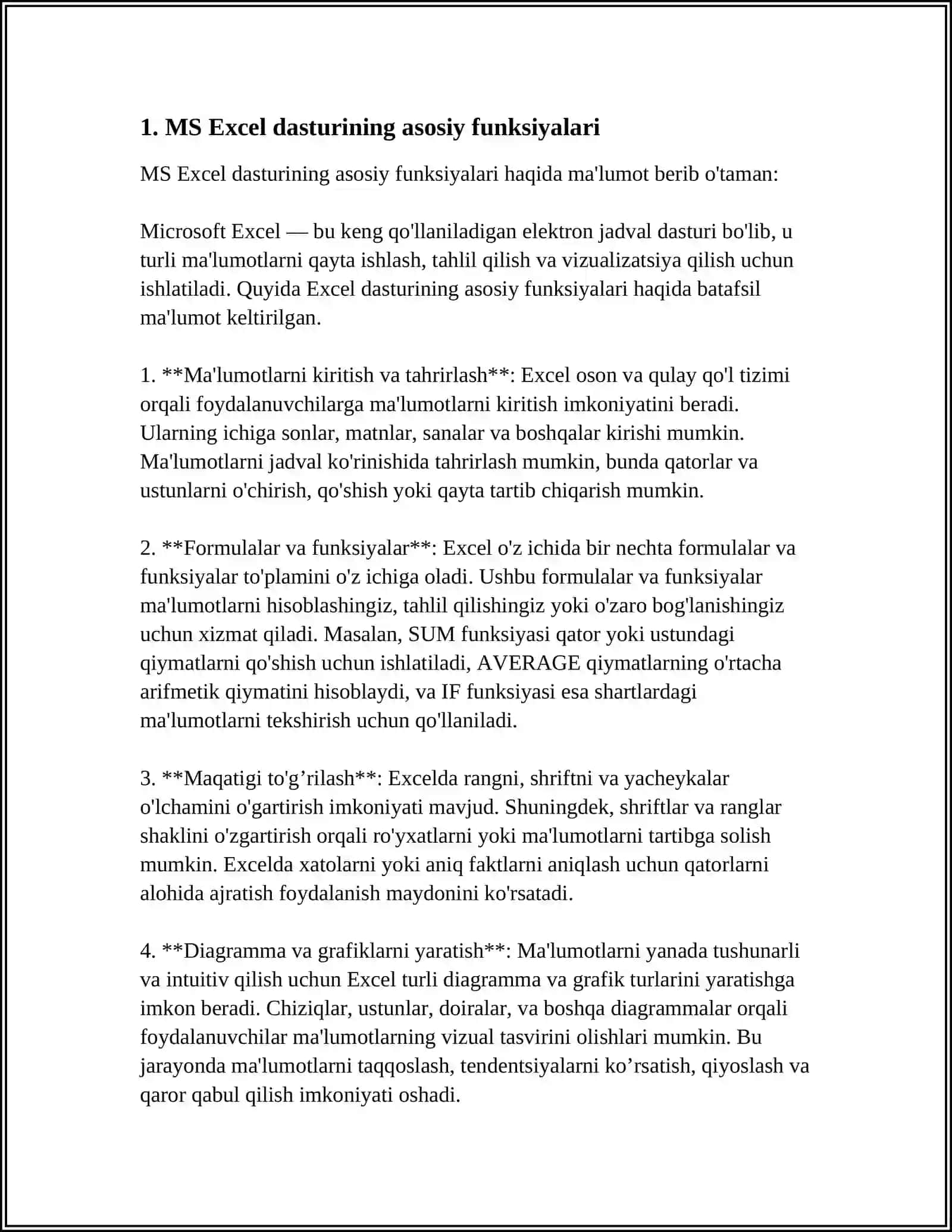 MUSTAQIL ISH Mavzu: MS EXSEL,GOOGLE SHEETS,WEB-BASED SPREADSHEEPS ELECTRON JADVALLARNING ISHLASH PRINSIPI 3