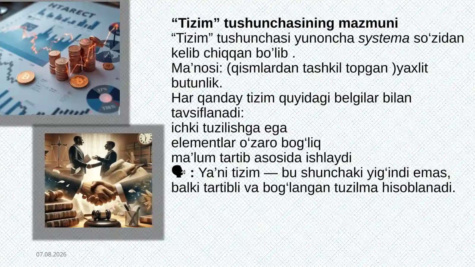 Huquq tizimi va huquqiy tizim tushunchasi hamda uni  asosiy elementlari. 3