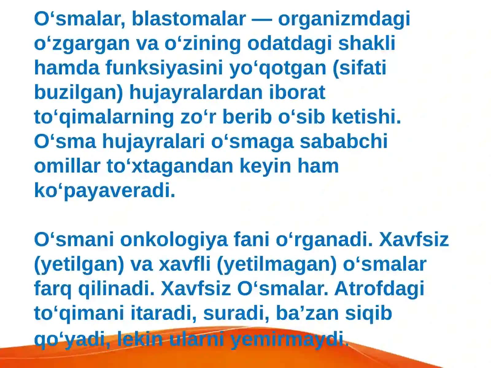 Immunopatalogiya, o’sma hujayralarini kelib chiqishidagiahamyati. Immunotanqisliklarda opportunistik infeksiyalar boshqarilishining molekulyar mehanizimi 3