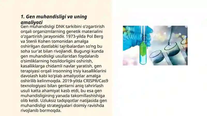 Biotexnologiya tarmoqlarini ilmiy tadqiqot yutuqlari va uning ahamiyati 3