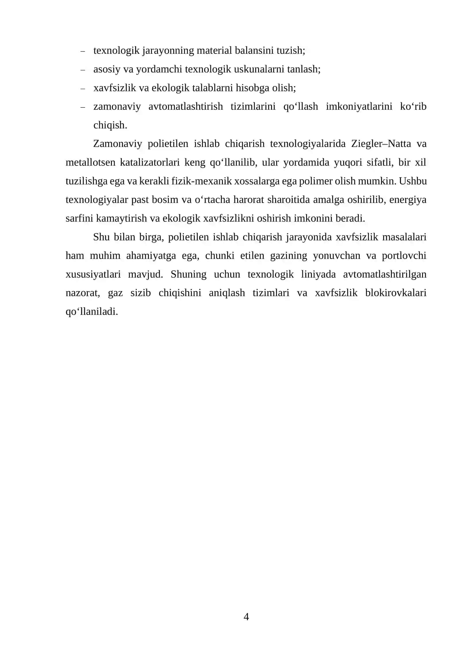 Markasi P-Y342 boʻlgan PE ishlab chiqaradigan texnologik liniyasini loyihalash. Q=79000 t yil 3