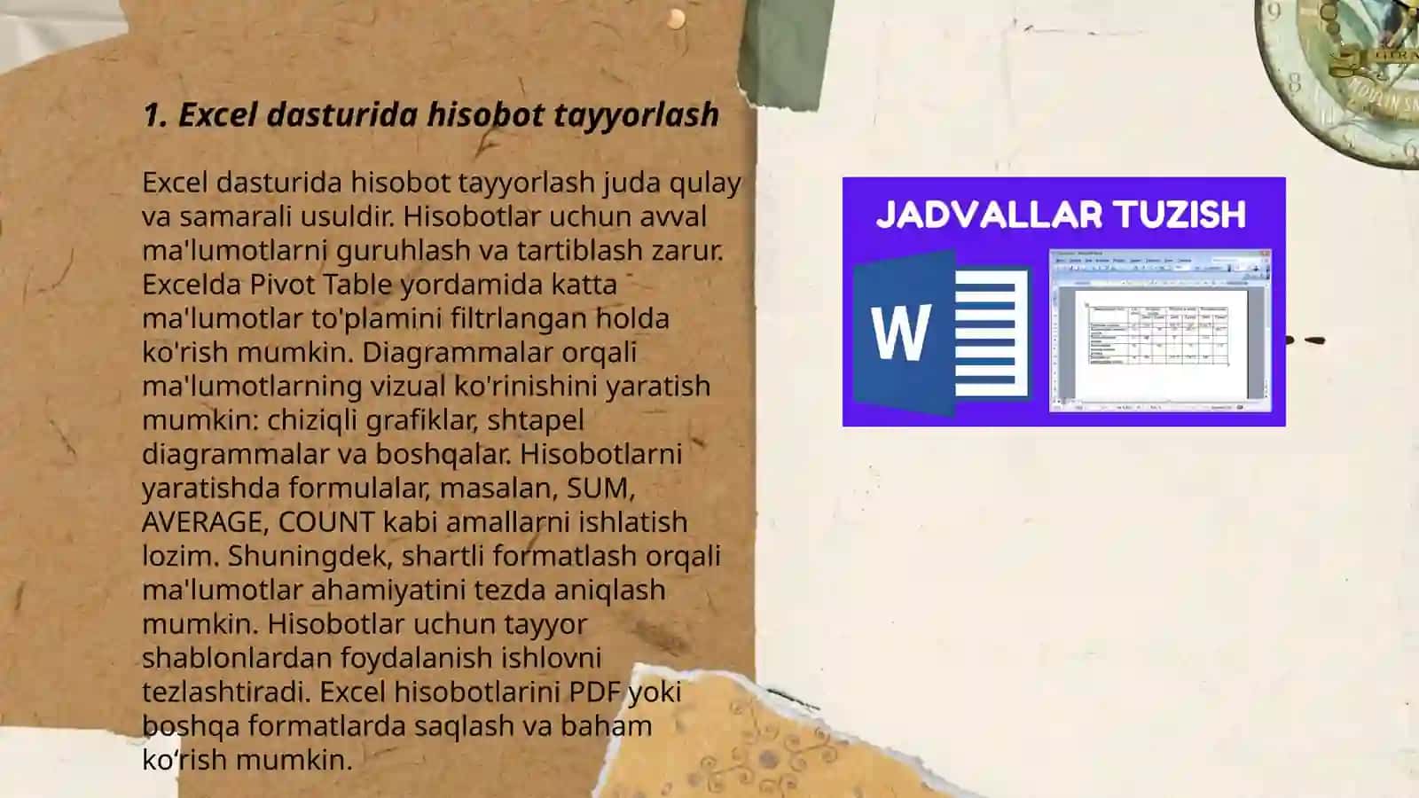 Exsel dasturida turli hisobotlar tayyorlash 3