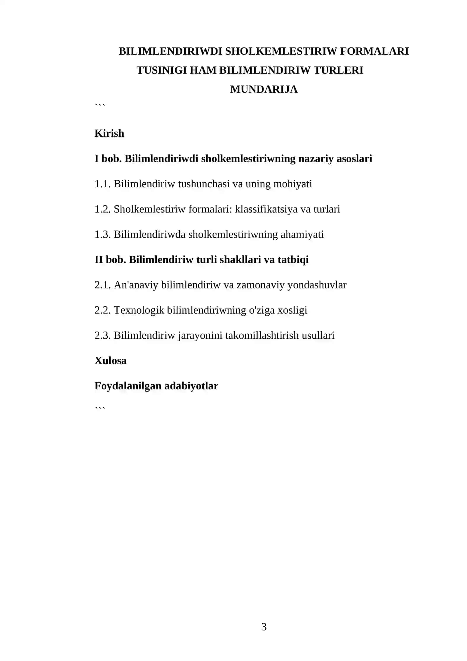 BILIMLENDIRIWDI SHOLKEMLESTIRIW FORMALARI TUSINIGI HAM BILIMLENDIRIW TURLERI 3