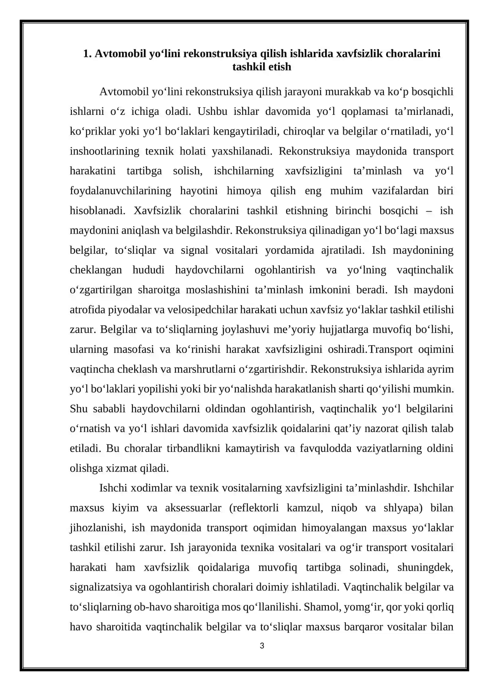 Avtomobil yo'lini rekonstruksiya qilish ishlarini amalga oshirishda yo'l belgilari to'siqlari va ularni qo'llash sharoitlari 3
